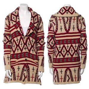Ralph Lauren - Women’s Vintage Silk/Wool Blend Sweater, Aztec - Cream/Red Medium